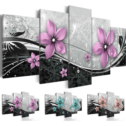 2019 5 PCS/set Modern Prints Flowers Oil Painting on Canvas Wall Art Pictures for Home Living Room Decor (No Frame)