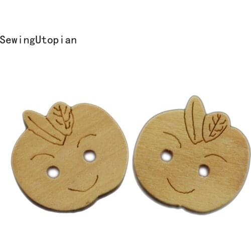 50PCS Apple Shape Wooden Button 2 Hole Wooden Buttons for Scrapbooking Crafts for Clothing Decor Sewing Scrapbooking Home