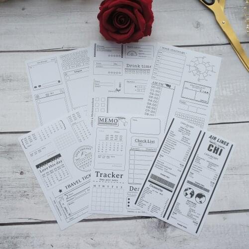 6 sheets/lot 10.5*12.8cm DIY black white file pattern paper sticker wrapping creative paper craft background scrapbooking decor