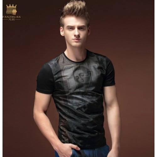 Free Shipping Korean Summer mens fashion casual short sleeved 2015 Metrosexual Black Slim youth t-shirt 15580 pattern On Sale
