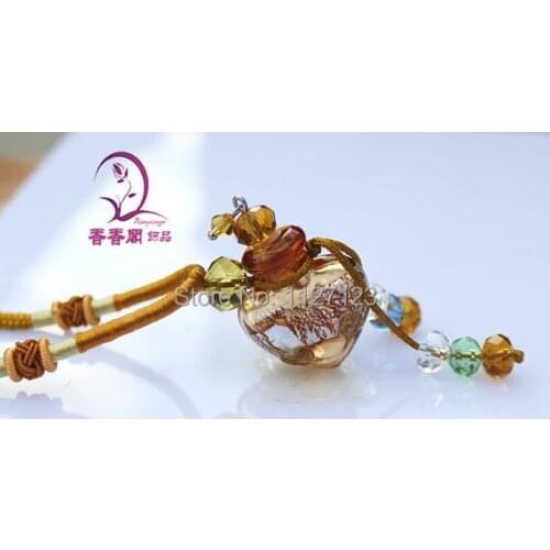 Free shipping !!5pcs Murano yellow glass diffuser essential oil bottle necklace,perfume jewelry necklace,Aroma bottle necklace