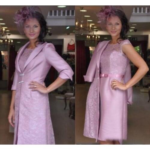 Pale pink Mother of the Bride Dresses With Jackets 2019 vestido de madrinha Lace Knee Length Mother of the Groom Plus Occasion