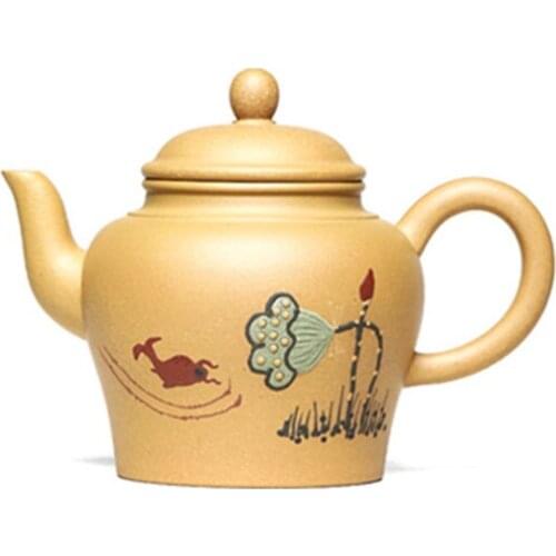 Yixing Purple Clay Teapot Handmade Mud Painted Original Ore Gold Section Mud Palace Lantern Household Teapot Chinese Tea Set