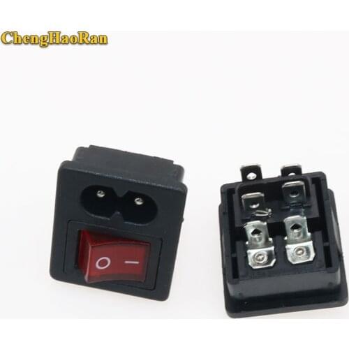 ChengHaoRan 5pcs IEC320 C8 Power Cord Inlet Socket receptacle ON-OFF Red Light Rocker Switch 250V 2.5A FOR Computer Amplifier