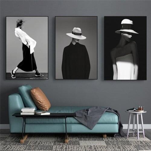 Black White Fashion Woman Poster Nordic Vintage Figure Wall Art Canvas Print Painting Pictures for Living Room Home Decor