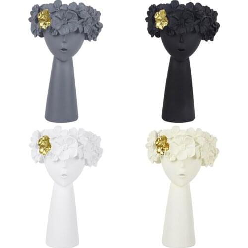 Resin Flower Pot Elegant Women Head Vase Decorative Modern Dry Floral Vase for Home Bar Wedding Table Centerpieces