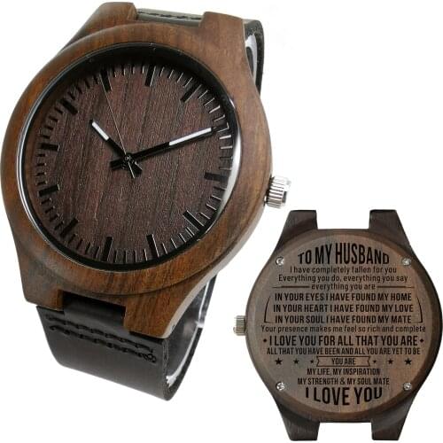 WIFE To My Husband Engraved wooden watch anniversary gift for boyfriend and my man