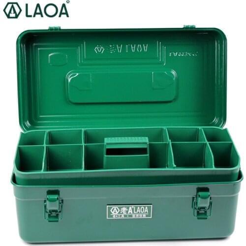 LAOA Green Color Sheet Iron Suitcase Two Layers Multi-purpose Storage Box Hardware Kit Parts Box Tool Case