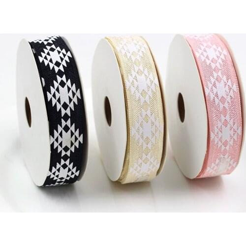 5yds,5/8" White Geometric Fold Over Elastic Stretch Foldover FOE Elastics for Hair Ties Headbands Hair Bow Clip,E-20508-894