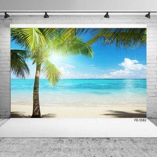 Coconut Tree Sea Beach Photography Background Customized Backdrops for Children Baby Portrait Scenic Photobooth Photo Studio