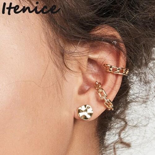 Itenice 2020 New Chain Ear Cuff For Women Gold Color Clip On Earrings Gold Earcuff Set Without Piercing Earrings Jewelry