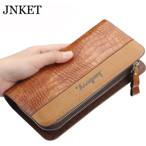 JNKET Fashion Mens PU Leather Long Wallet Crocodile Pattern Wallet Double Zippers Wallet Business Clutch Wallet Card Holder