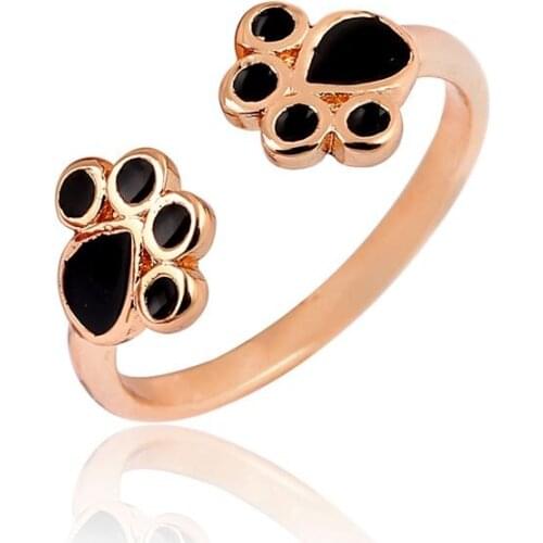 Wholesale 10pc/lot Cute Cat Paw Print Ring Black Resin Adjustable Size For Lucky Women Mens Anillos Mujer