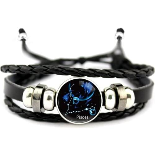 Constellations Zodiac Aquarius Pisces Aries Taurus Gemini Cancer Leo Virgo Libra Scorpio Sagittarius Charm Leather Bracelets