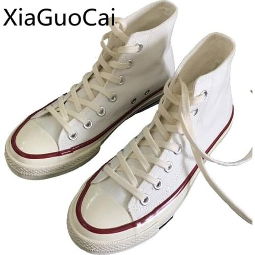 White Hot Sale Breathable Women Canvas Shoes Lace-up Round Toe Female Sneakers Flats Unisex Casual Shoes Couple