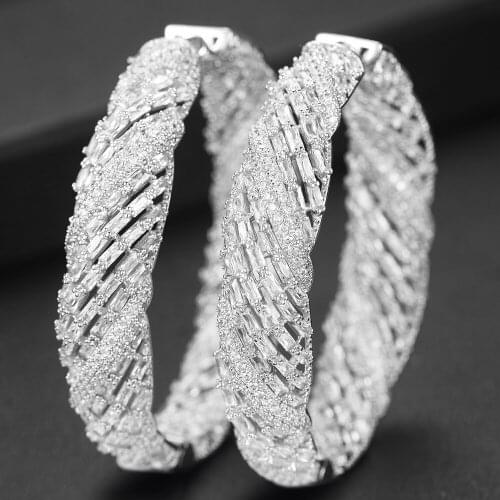 LARRAURI 2020 Luxury Round Cubic Zircon Statement Big Hoop Earrings For Women Wedding DUBAI Bridal Round Circle Hoop Earrings