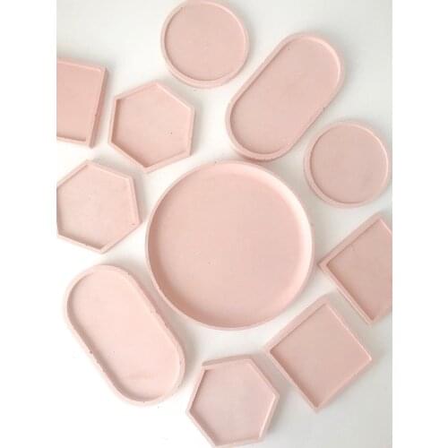 Multi designs Silicone Tray Molds hexagon Coaster Molds Heart Round Square Oval Concrete Tray Molds