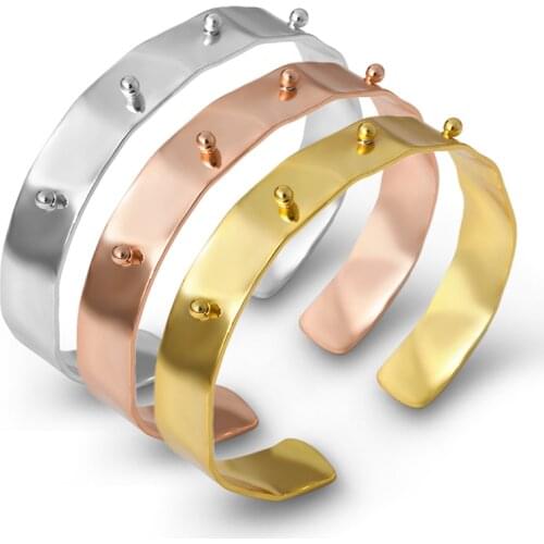 Trendy Wide Rivet Cuff Bracelet & Bangle For Jewelry Stainless Steel Punk Wristhand Gold Bangle Couple Pulseras Minimalism