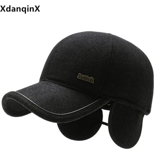 XdanqinX Winter New Mens Earmuff Hat Warm Baseball Caps With Earmuffs Adjustable Size Warm Dads Hats Brands Men Snapback Cap