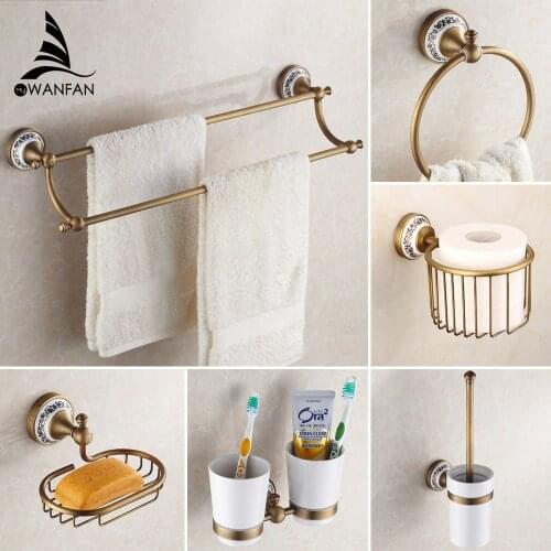 Bathroom Accessories Bath Hardware Set Antique Color Toilet Paper Holder Towel Rack Tissue Holder Cup Holder Robe Hook HJ-1800F