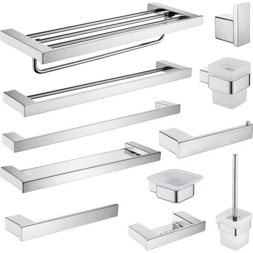 Bathroom Hardware Set Chrome Robe Hook Towel Rail Bar Rack Bar Shelf Tissue Paper Holder Toothbrush Holder Bathroom Accessories