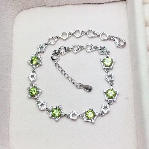 Natural green peridot gem Bracelet Natural olivine bracelet S925 silver fashion Elegant House Stars girl party gift fine jewelry