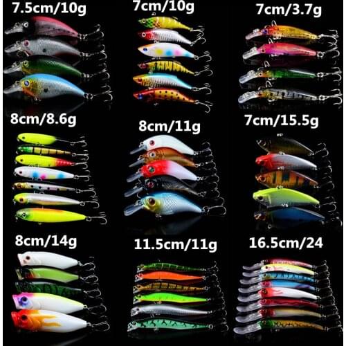 New 50pcs/lot Fishing Lures Mixed Minnow/Crank/VIB/Pencil lure and Popper Bait Artificial Mix 50 Colors Fishing Tackle Wholesale