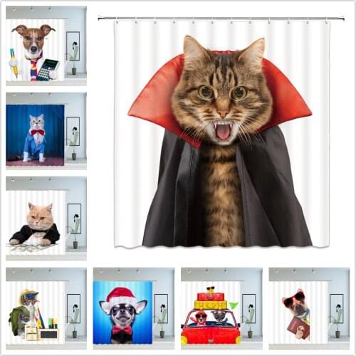 New Funny Animal Shower Curtains Creative Personality 3D Cute Cat Dog Bathroom Decor Home Bathtub Polyester Cloth Set With Hook