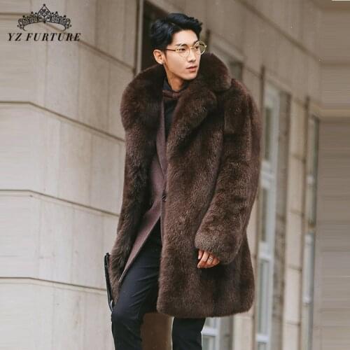 New Men Warm Real Fox Fur Coat Long With Tailored Collar Winter Genuine Fur Jacket Outwear Natural Fox Fur Coats For Men FM-012