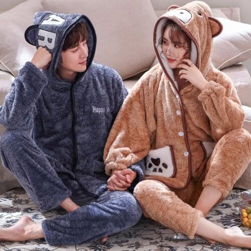 New winter new thickened cationic cardigan pajamas for couples home suit couples pajamas