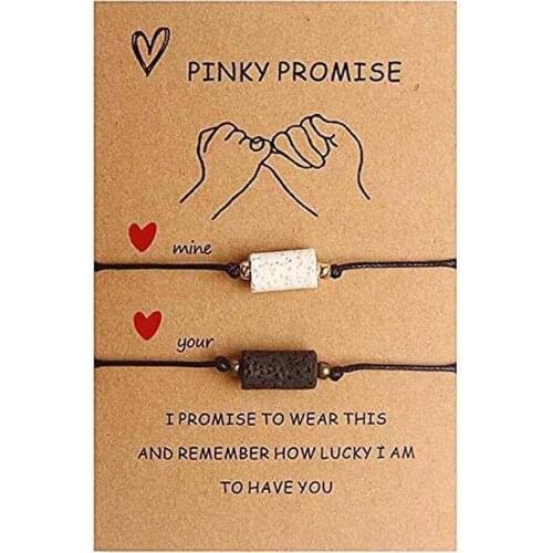 Pinky Promise Braided Bracelet Essential Oil Type Round Beads Lava Stone Card Couple Friendship Bracelet for Her His Gifts