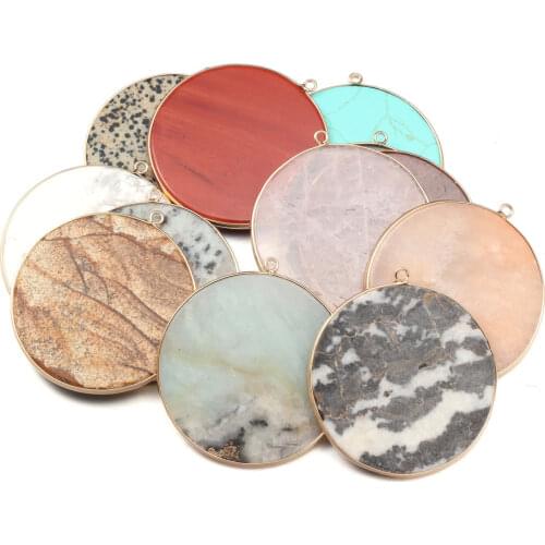 Good Quality Natural Stone Pendants Round Semi-precious Stone Necklace Pendant for Jewelry Making Size 52x55mm