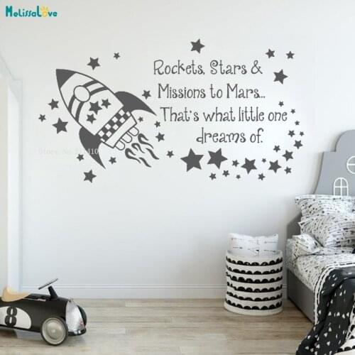 Rocket Stars Outer Space Quote Wall Sticker Nursery Kids Baby Bedroom Lovely Design Art Removable Decor YT2905