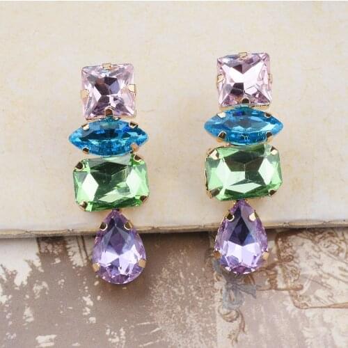 Luxury Colorful Glass Crystal Geometric Drop Earrings Jewelry Women Wedding Party Statement Long Earrings Accessories Female
