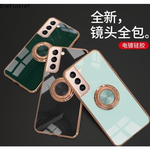 Luxury Phone Case For Samsung S21 S20 Ultra Plus FE S20FE S21Ultra Soft Plating Cover With Ring Holder Stand coque funda etui