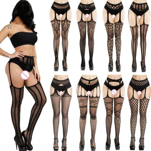 Sexy Black Exotic Stockings Womens Thigh High Fishnet Nylon Long Stockings for Sex Female Pantyhose Open Crotch Stocking Medias