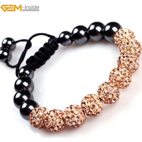 Gem-inside adjustable Size Clay Rhinestones 10mm Shaballa CZ Crystal Pave Beads DIY Bracelets For Women Trinket Jewelry 9+10