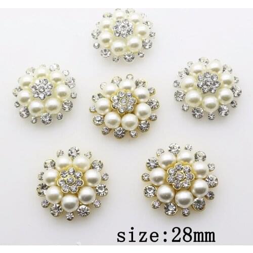 SKYE CIEL 10pcs 28mm Flower alloy Diy jewelry Accessories Flat Back Imitation pearls Rhinestone Base Wholesale Handmade Fitting
