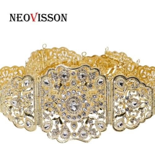 NEOVISSON Algeria Crystal Caftan Belt For Women Wedding Dress Gold Silver Color Metal Waist Chain