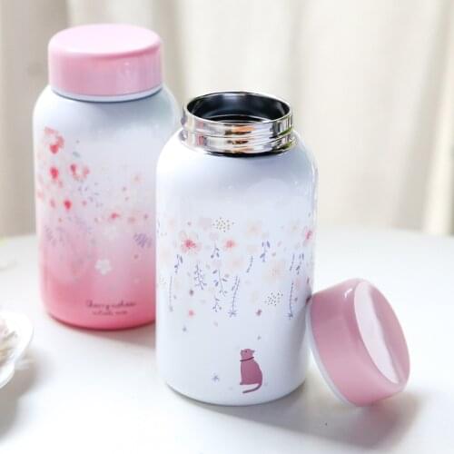 500ml Cherry Blossoms Cute Girl Thermos Stainless Steel Vacuum Flask Thermal Insulation Thermo Cup Women Office Coffee Tea Mugs