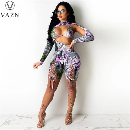 VAZN 2021 Summer Modern Tie Dye Print Full Sleeve Elegant Street Clothing Suits 2 Piece Set Women Top And Pant