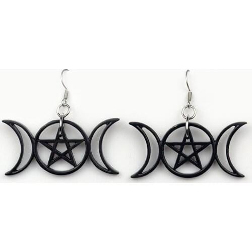 Witch Pentagram Crescent Moon Drop Earring Pagan Gothic Jewelry For Wiccan Craft Jewelry