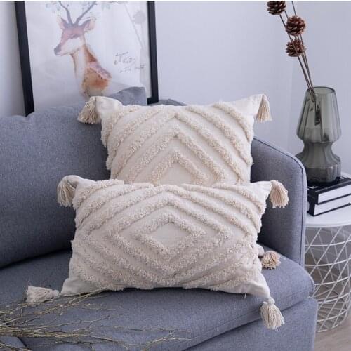 Tufted Pillow Cover Living Room Decoration Solid Color Tassel Moroccan Pillow Sofa Cushion Retro Style Exquisite Pillowcase
