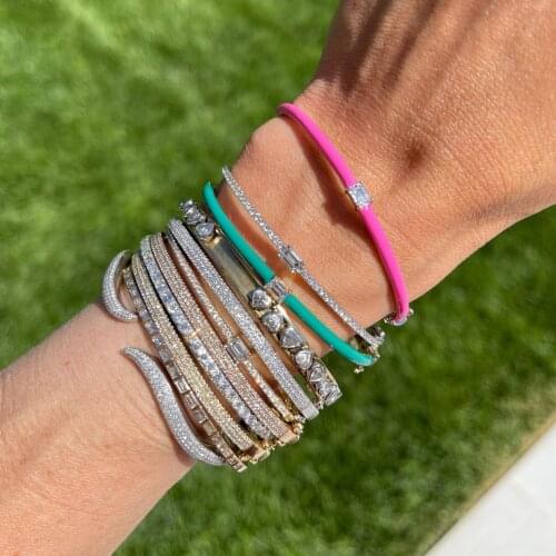 Colorful Fashion Women Jewelry Neon Candy Color Enamel 5A Baguette Iced Out Bling CZ Bangle