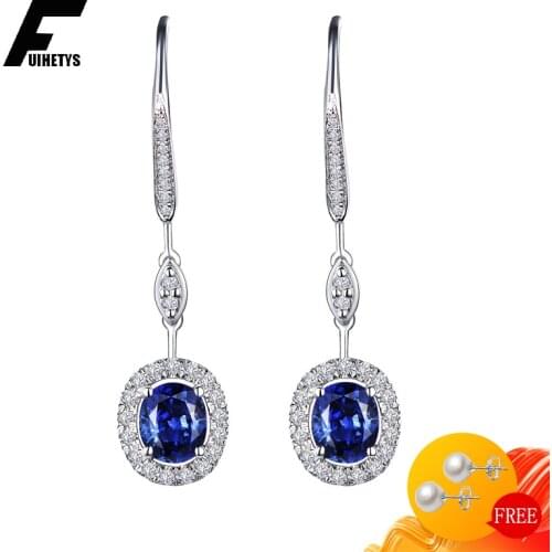 Bali Jelry 925 Silver Earring Jewelry Accessory for Women Wedding Oval Shape Sapphire Zircon Gemstone Drop Earrings Dropshipping