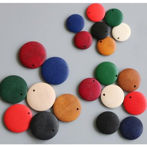 10Pcs 12-30mm Color Round Hole Wood Pendant Woman DIY Earring Necklace Jewelry Making Material Patch Kawaii Crafts Accessories