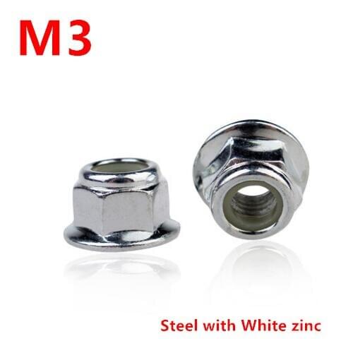 100pcs GB6926 GB6183 M3 Steel with White Blue zinc Flange Nylon Insert Lock Nut Nuts Anti Slip Locknut