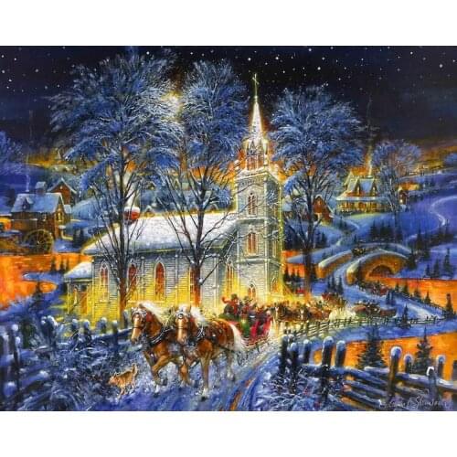 14CT Canvas Christmas Snowy day Scenery Forest Cross Stitch Kits Art Crafts Embroidery DIY Handmade Needle Work Home Decor