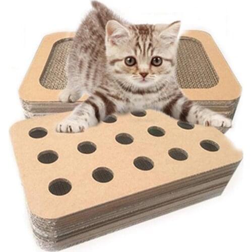 15 Hole Corrugated Paper Cat Scratching Board with Bell Ball Kitten Double Sided Mat Pet Game Grinding Nails Protect Furniture