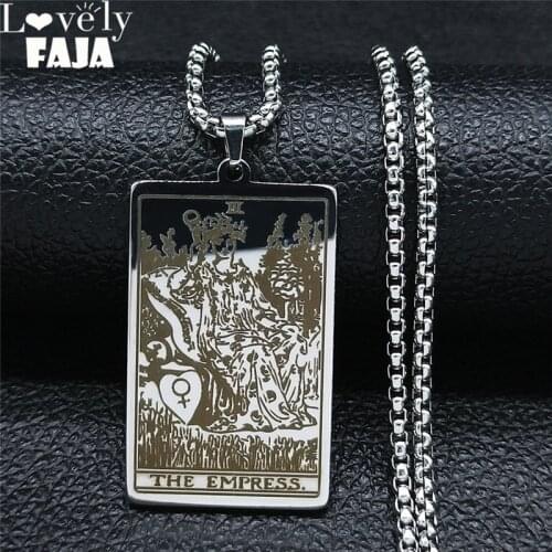 2021 Wicca Tarot Card Stainless Steel THE EMPRESS Pendant Necklace Amulet Statement Necklace Jewelry acero inoxidable NXH171S03